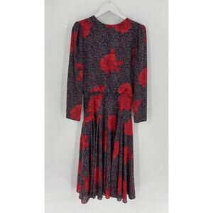 Kono Vintage Dress Womens 9/10 Red Blue Floral Paisley Maxi Ruffles Zip Up 70s